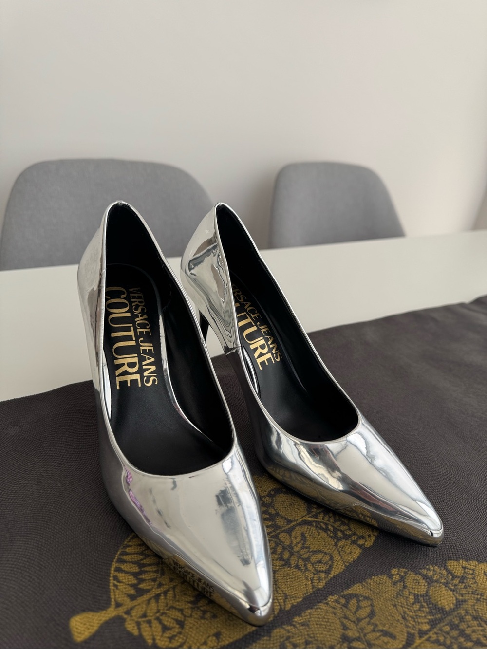 Versace Jeans Collection Silver Pointed Toe High Heels